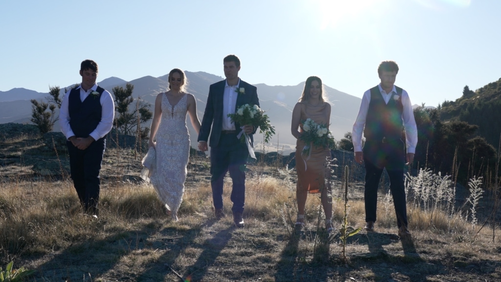 Bridal party at sunset