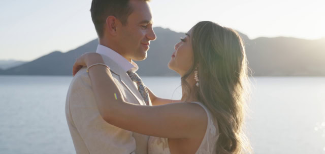 Bride and groom at sunset
